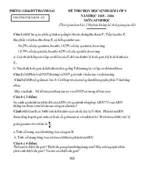 Đề thi chọn học sinh giỏi lớp 9 năm học 2015 - 2016 môn sinh học